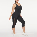 Drop Shipping Sleeveless Fitness Yoga Wear Plus Size High Elastic Mesh Gym Wear Back Hollow Out Black Jumpsuit For Women